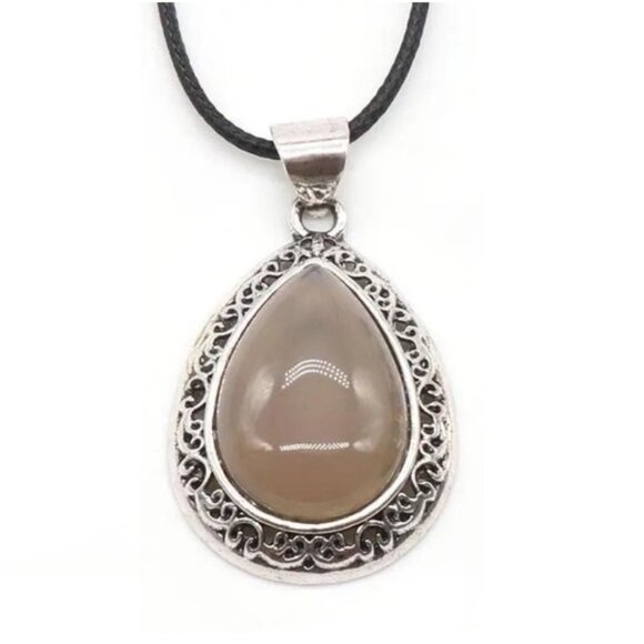 Jewelry - Gray Agate Natural Gemstone Water Drop Pendant Necklace Healing Gemstone Pendant